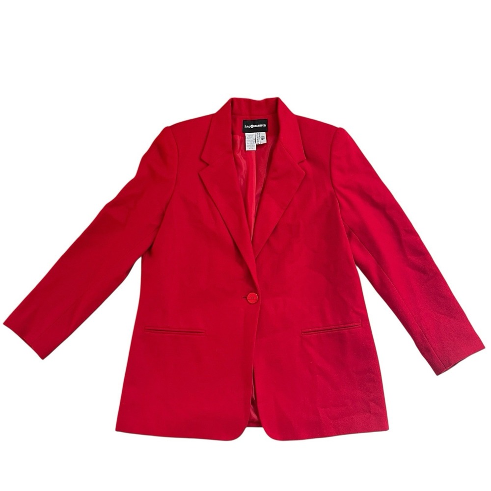 Sag Harbor Women's Size 12 Red Blazer 100% Wool Shell Classic Career Office Work